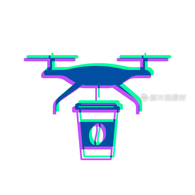 送咖啡的无人机。图标与两种颜色叠加在白色背景上