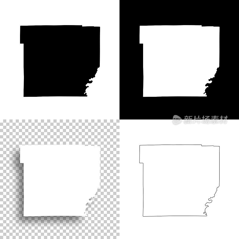 怀俄明县，纽约州。设计地图。空白，白色和黑色背景
