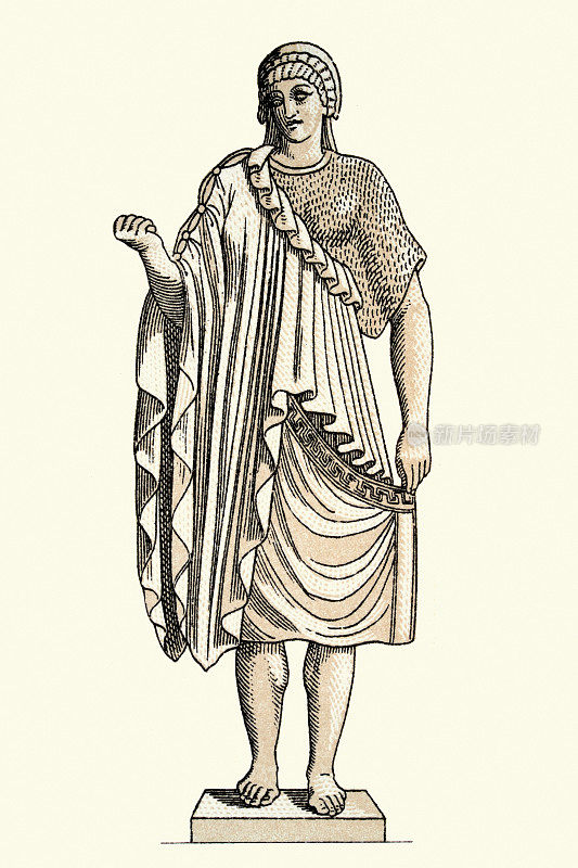 古希腊的时尚，年轻的希腊妇女穿着厚棉衣披风，时尚史