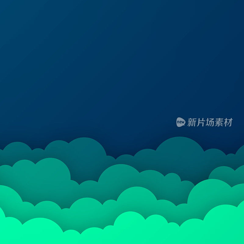 绿色天空与云彩-剪纸背景-时尚的3D设计