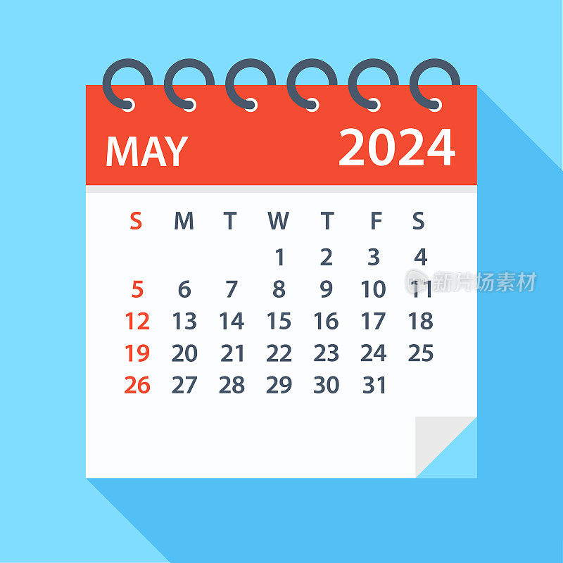 2024年5月――日历。一周从周日开始