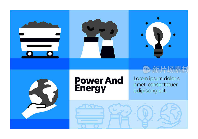 电力和能源线图标集和横幅设计。