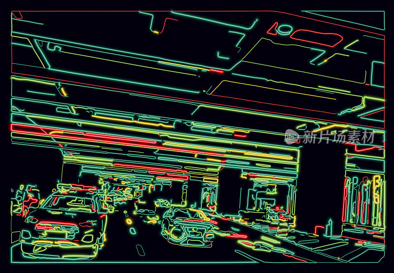 矢量彩色数码霓虹灯LED光效城市高架桥街车场景背景
