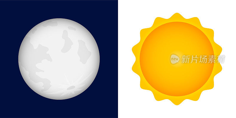 月亮和太阳插图和图标。