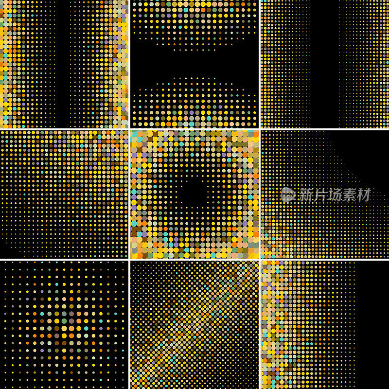 向量颜色半色调圆点纹理图案，抽象背景集合