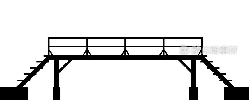 人行天桥的剪影。交通道路建设。孤立在白色背景。向量