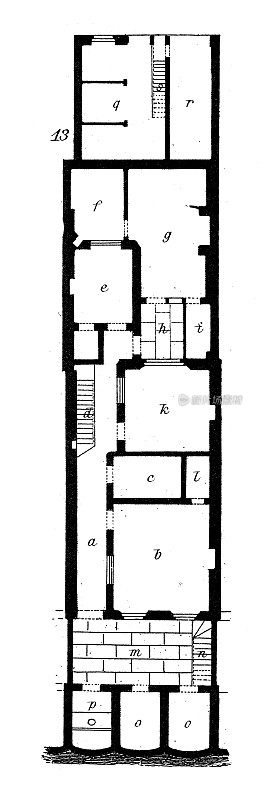 古董插图:建筑和建筑:狭窄的伦敦房子