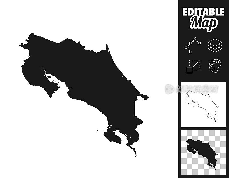 哥斯达黎加地图设计。轻松地编辑