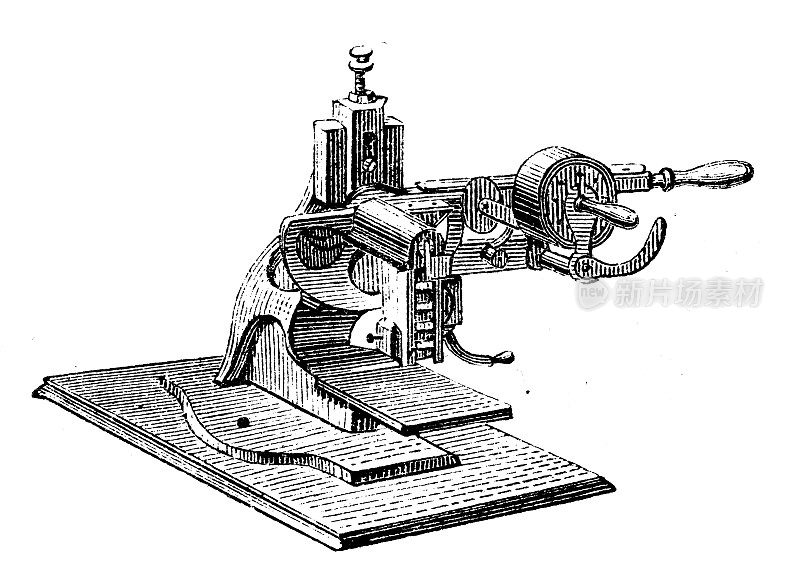 古董插图，应用机械和机器:印刷厂机械和附件