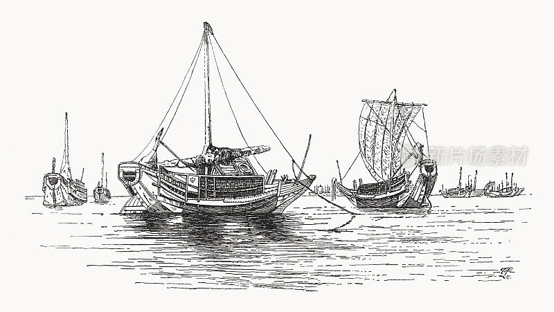 日本帆船史观，木刻，1899年出版