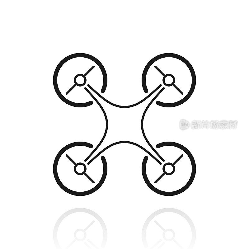 无人机-四轴飞行器。白色背景上反射的图标