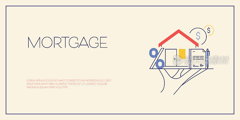抵押贷款相关矢量概念插图。公寓，购买，抵押贷款，合同。