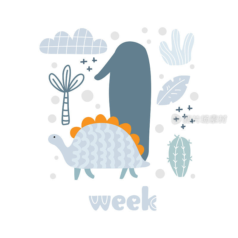 1周男婴周年纪念卡新生儿指标。婴儿淋浴打印可爱的动物恐龙，花和手掌捕捉所有特殊的时刻。新生儿的婴儿里程碑卡
