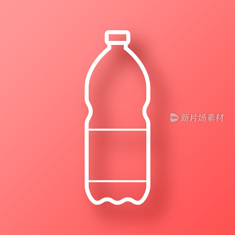 一瓶苏打水。图标在红色背景与阴影