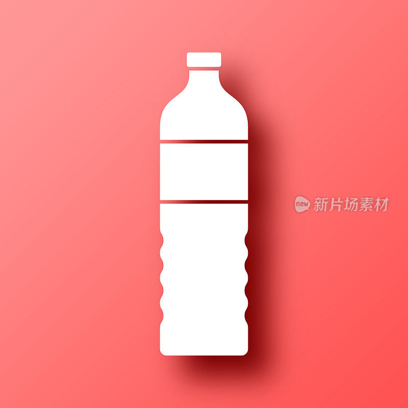 一瓶水。图标在红色背景与阴影