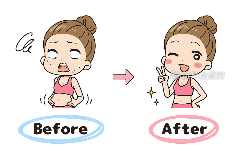 一个女人节食前后的插图。