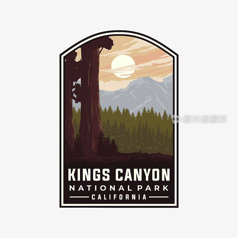 国王峡谷国家公园矢量模板。在补丁徽章风格的加州地标插图。