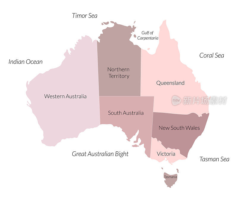 澳大利亚地图，政治地图