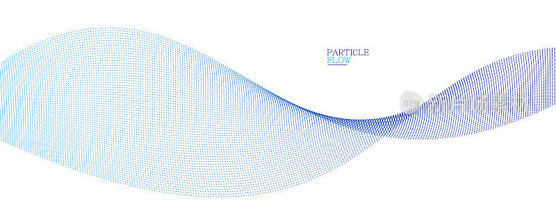 蓝点在运动矢量抽象背景，粒子阵列波浪流，曲线线的点在运动，技术和科学说明。