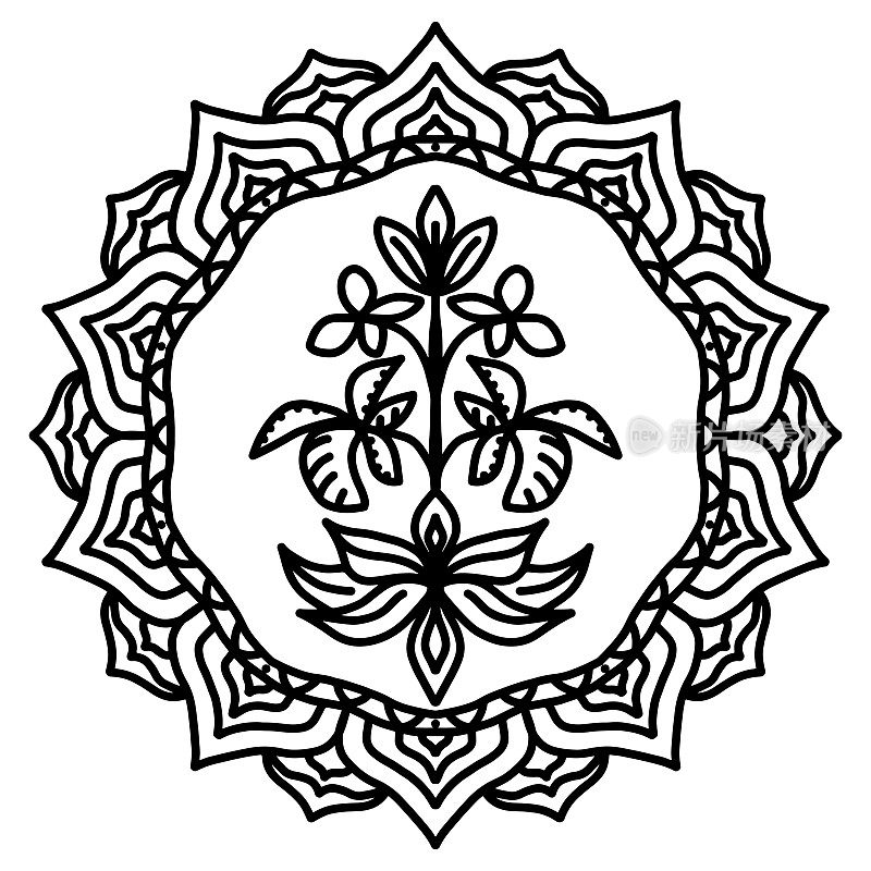 圆形图案曼陀罗抽象花卉装饰