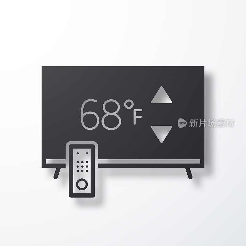 带加热控制的电视。白色背景上的阴影图标