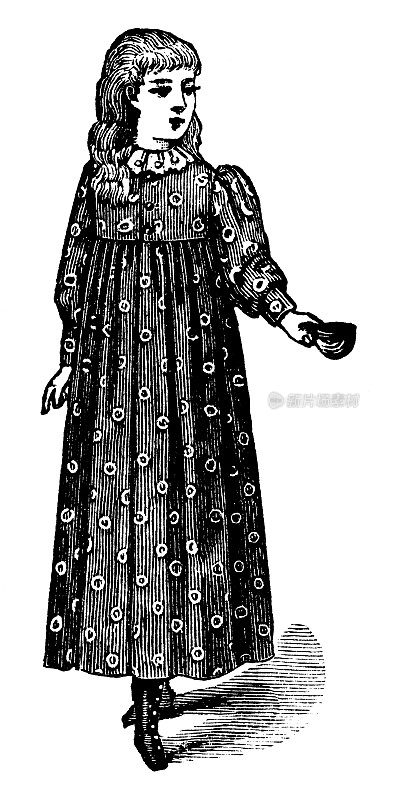 19世纪90年代维多利亚时代的时尚，小女孩们发现了19世纪哈伯德母亲的衣服