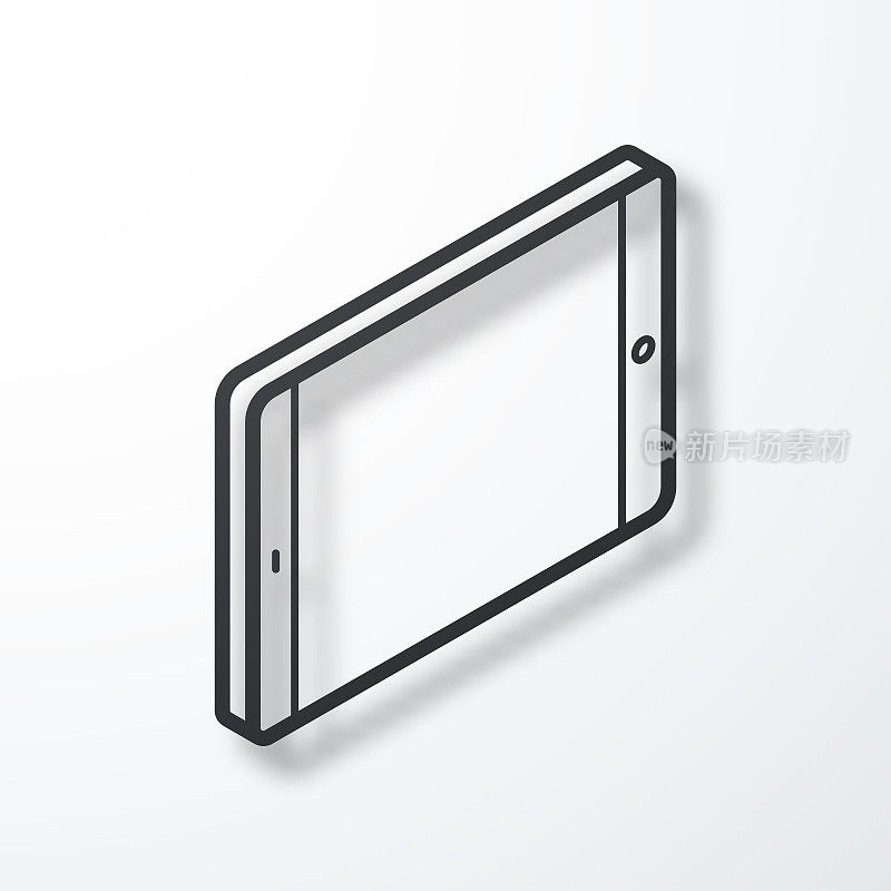 等距平板电脑-水平位置。线图标与阴影在白色背景