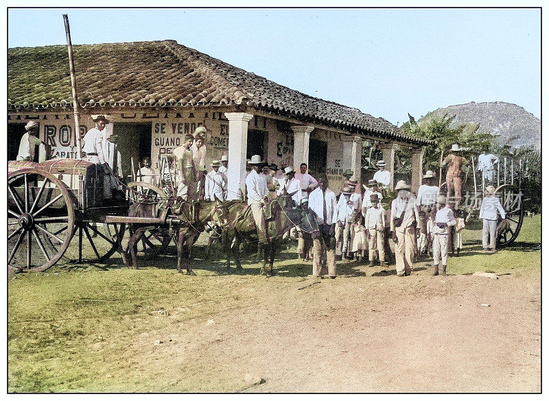 古色古香的黑白照片:烟草工厂，新赫罗纳，青年岛