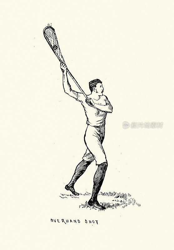 长曲棍球运动员，表演上手击球，体育，19世纪维多利亚
