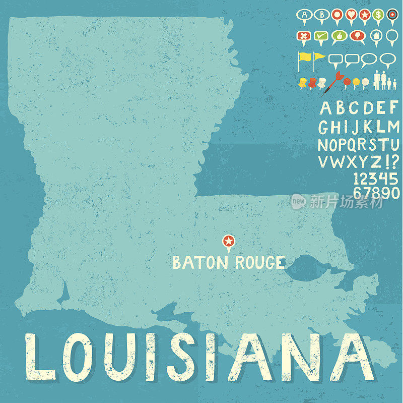 带有图标的路易斯安那州地图