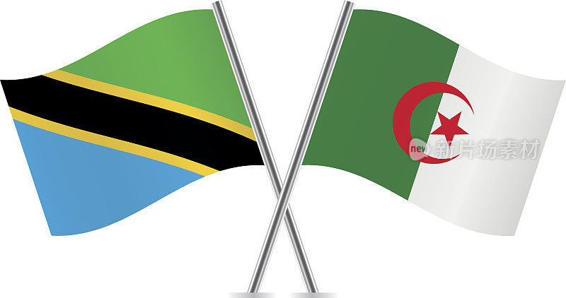 坦桑尼亚和阿尔及利亚国旗。向量。