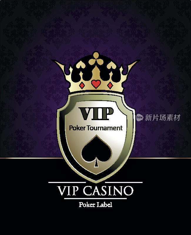 赌博。Casino.Vip.Vintage。扑克锦标赛。盾牌。皇冠