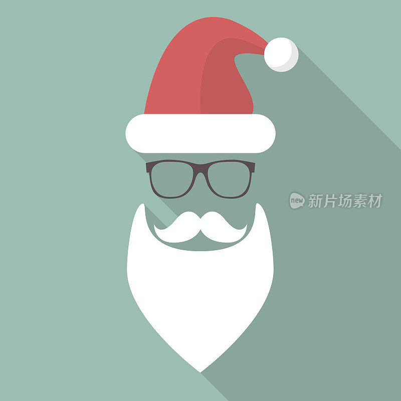 圣诞老人的帽子，胡子，胡子和眼镜
