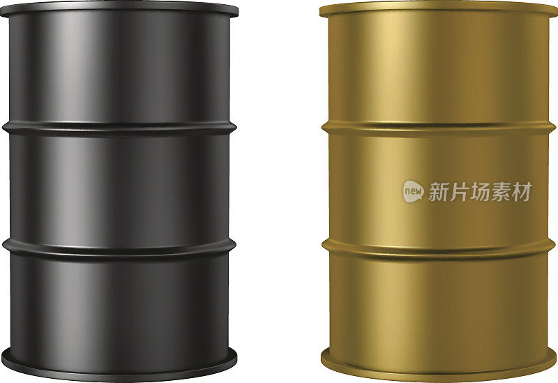 油桶隔离在白色背景，黑色和金色