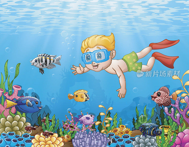 小男孩在海里潜水