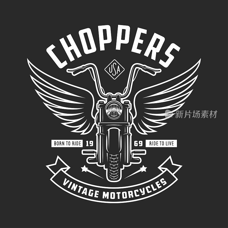 复古摩托车t恤设计。参赛者俱乐部会徽。矢量插图。