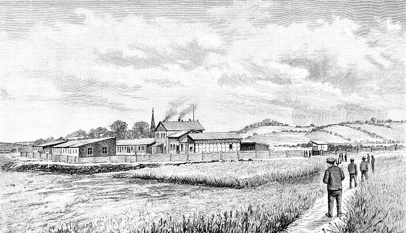 在基尔霍尔特瑙附近修建基尔运河:蓝领工人的营房