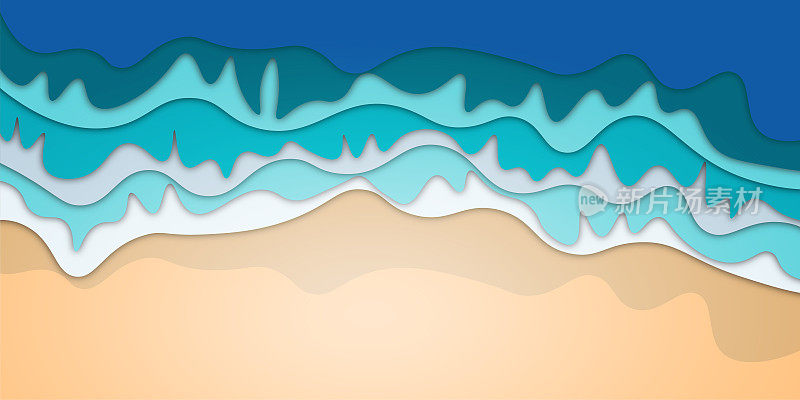 肖恩或海水背景。剪纸卡通插图，多层效果
