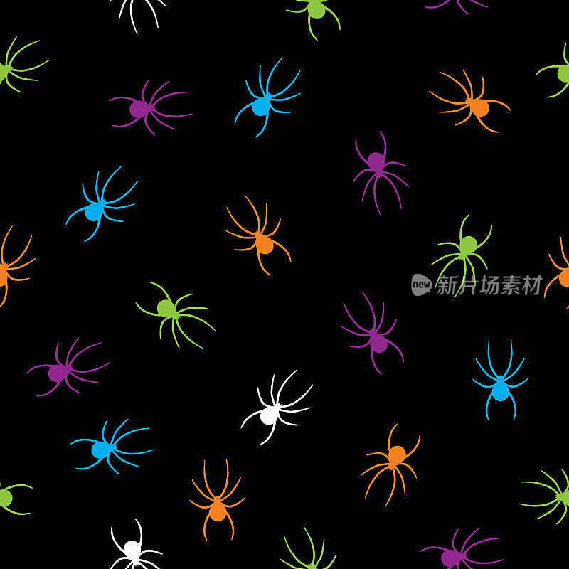 可怕的明亮的彩色蜘蛛无缝图案