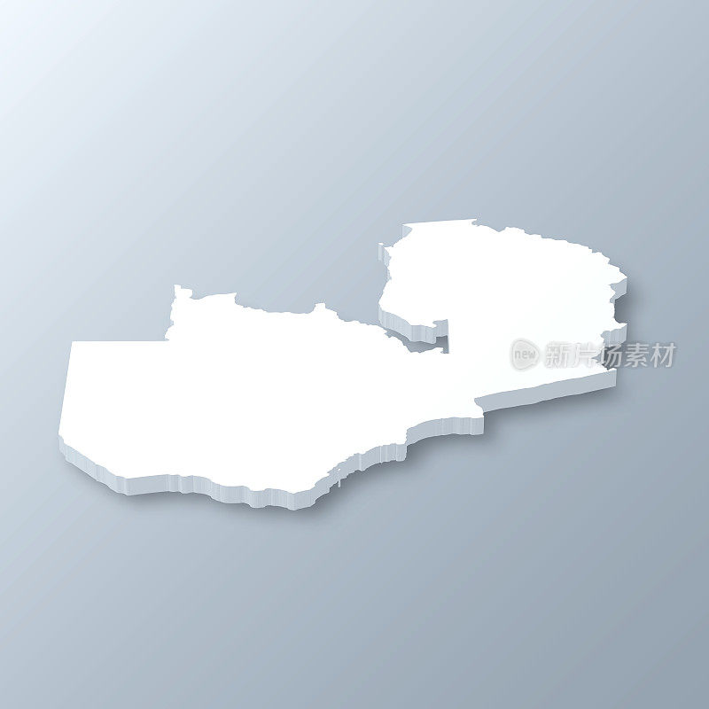 赞比亚3D地图上的灰色背景