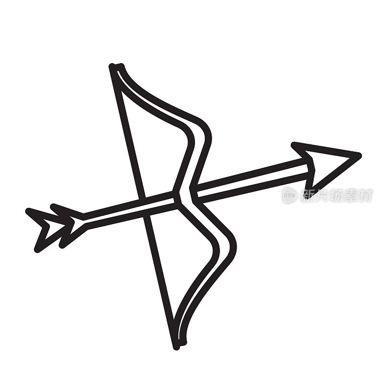 射箭弓和箭头图标在细线风格