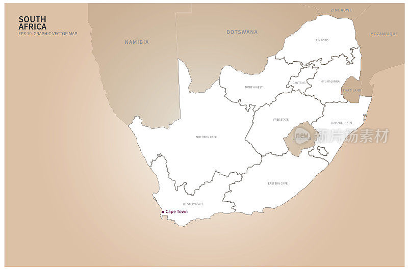 南非的地图。南非南部的矢量地图
