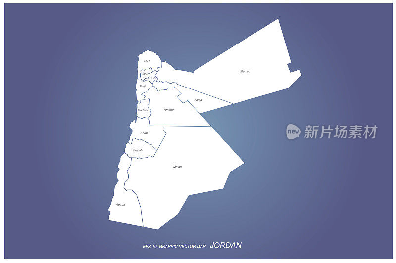 约旦的地图。中东约旦矢量国家地图