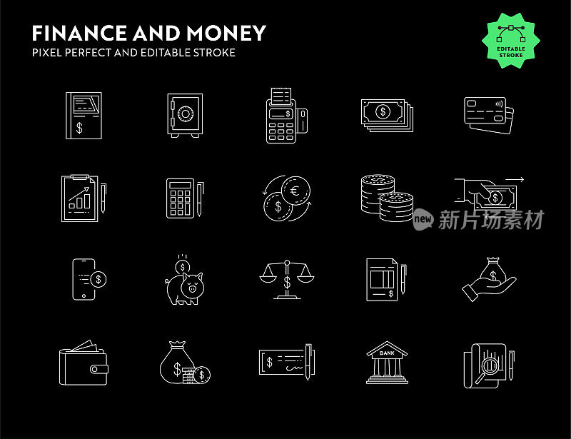 金融和金钱图标设置可编辑的描边和像素完美。