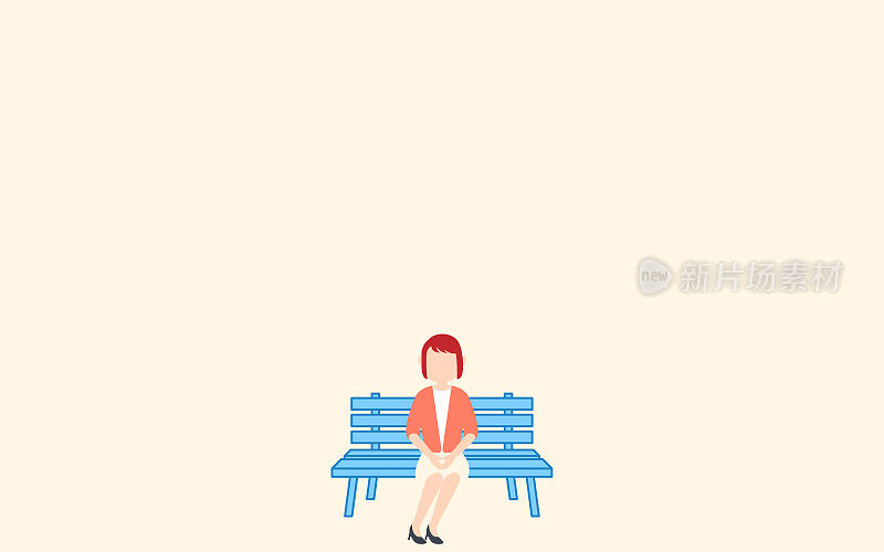 一个女人独自坐在一张双座长椅上的插图