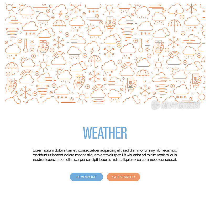 天气相关旗帜设计与模式。现代线条风格图标矢量插图