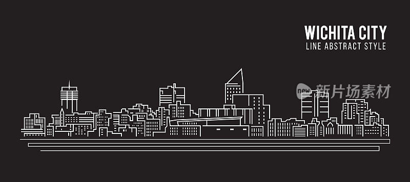城市景观建筑线条艺术矢量插图设计-威奇托市