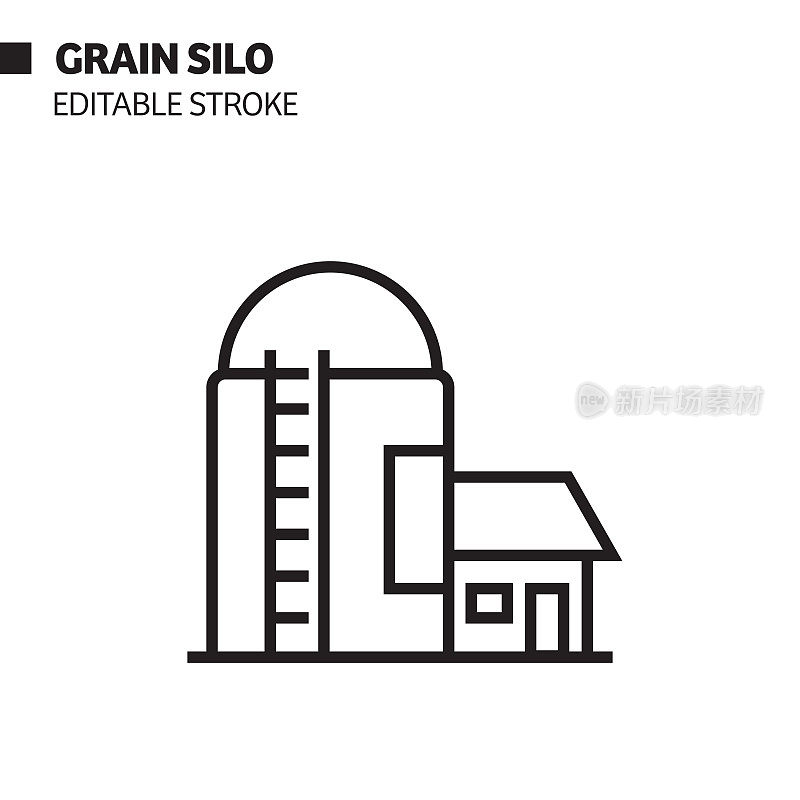 谷物筒仓线图标，轮廓矢量符号插图。