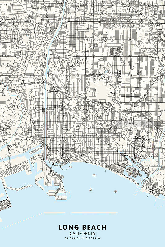 长滩,加利福尼亚美国矢量地图