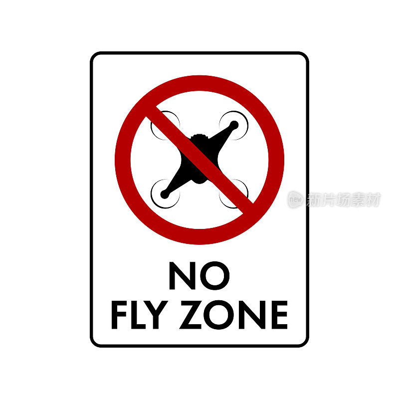 没有无人机区域标志。没有无人机图标。带有禁止无人机标志的航班被隔离在白色上。矢量图